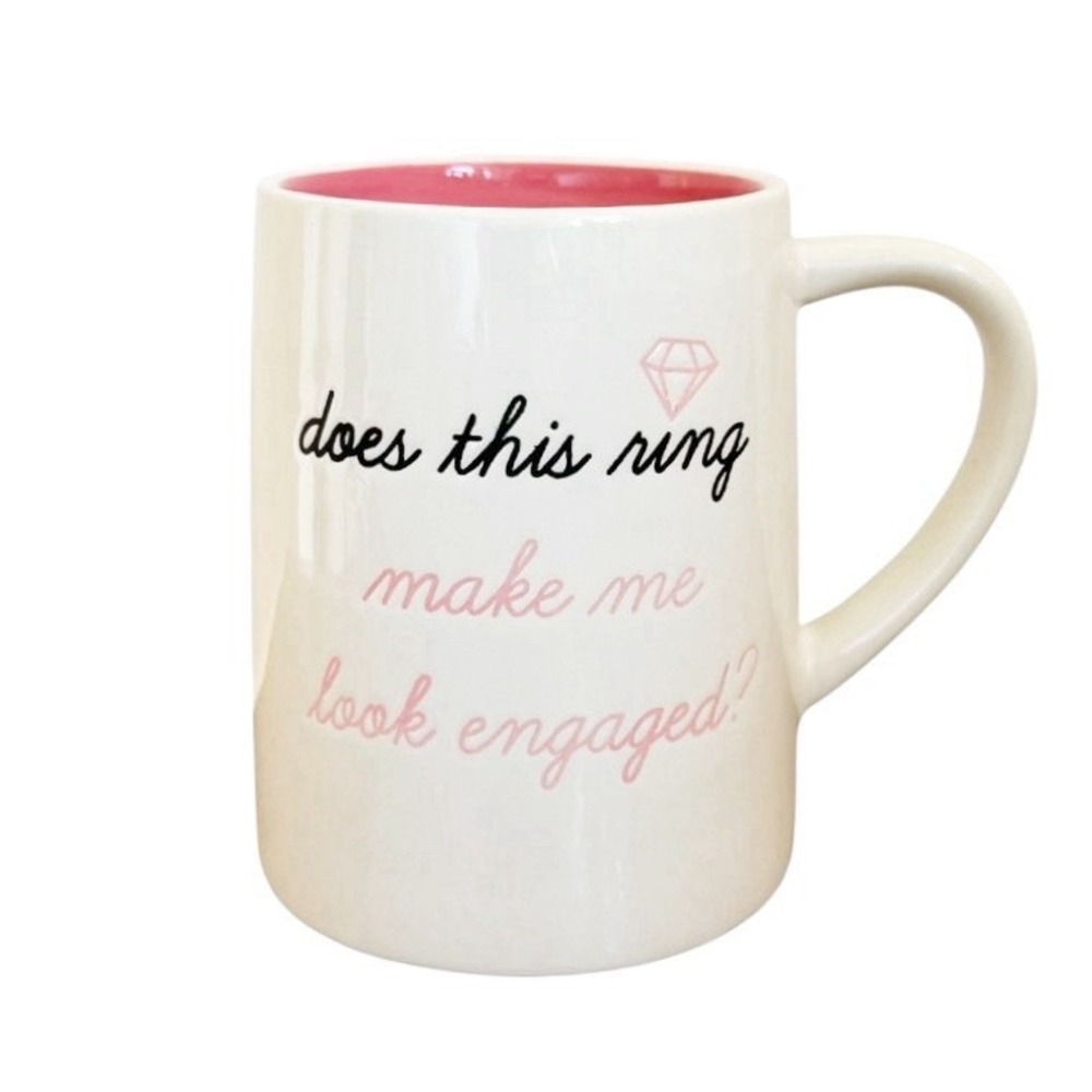Tag White Ceramic Coffee Mug "Does This Ring Make Me Look Engaged" 16oz Wedding